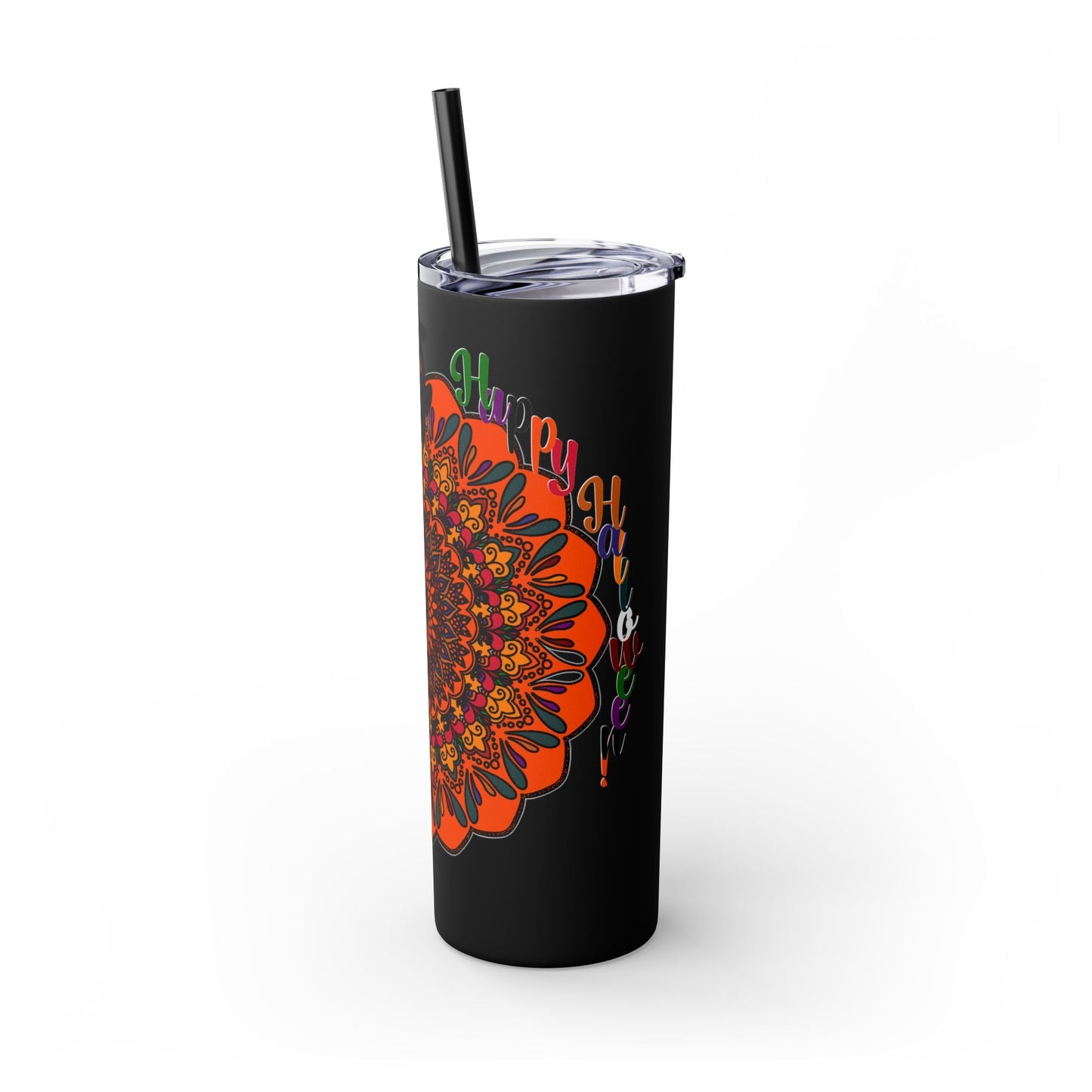 20oz Skinny Tumbler with Hand - Drawn Halloween Mandala Design - Keeps Drinks Hot/Cold - BPA - Free - Blululi