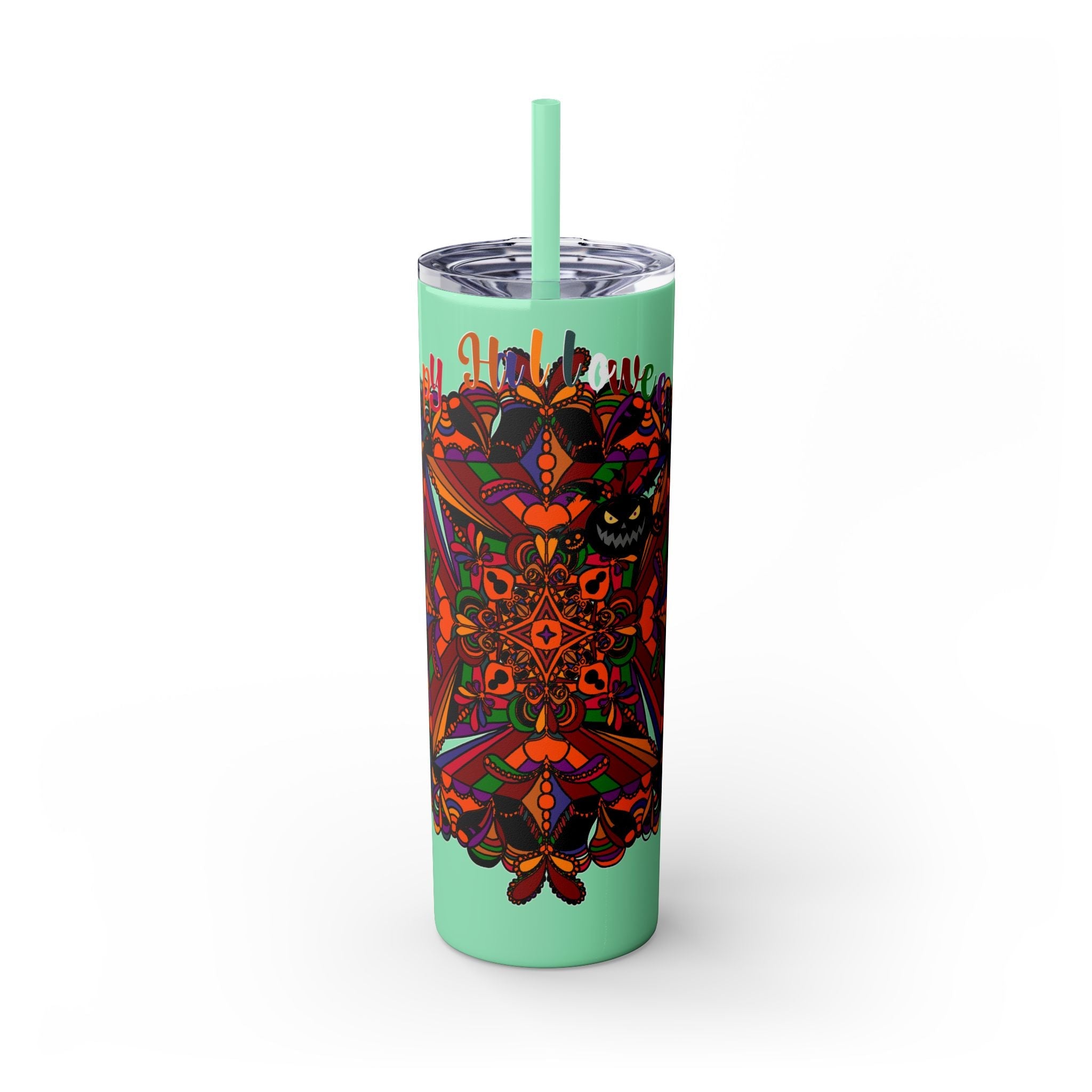 20oz Skinny Tumbler with Hand - Drawn Halloween Mandala Design - Keeps Drinks Hot/Cold - BPA - Free - Blululi