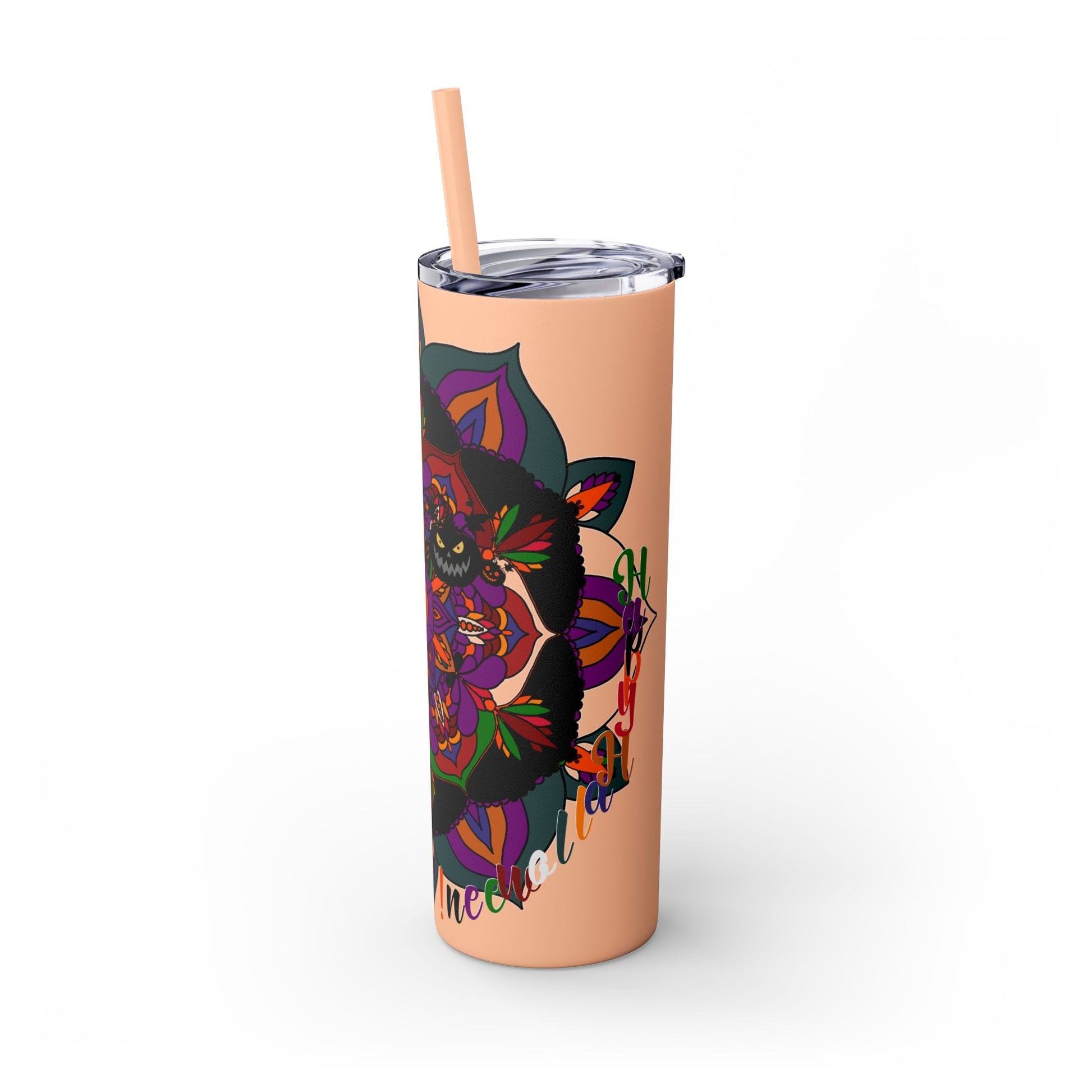 20oz Skinny Tumbler with Hand - Drawn Halloween Mandala Design - Keeps Drinks Hot/Cold - BPA - Free - Blululi