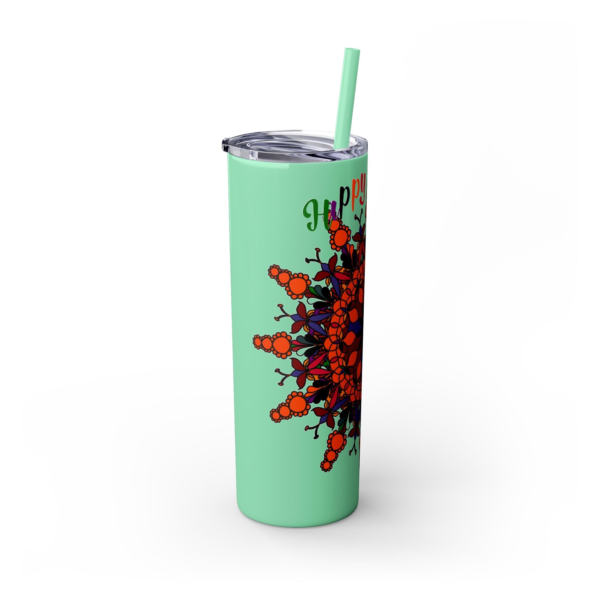 20oz Skinny Tumbler with Hand - Drawn Halloween Mandala Design - Keeps Drinks Hot/Cold - BPA - Free - Blululi