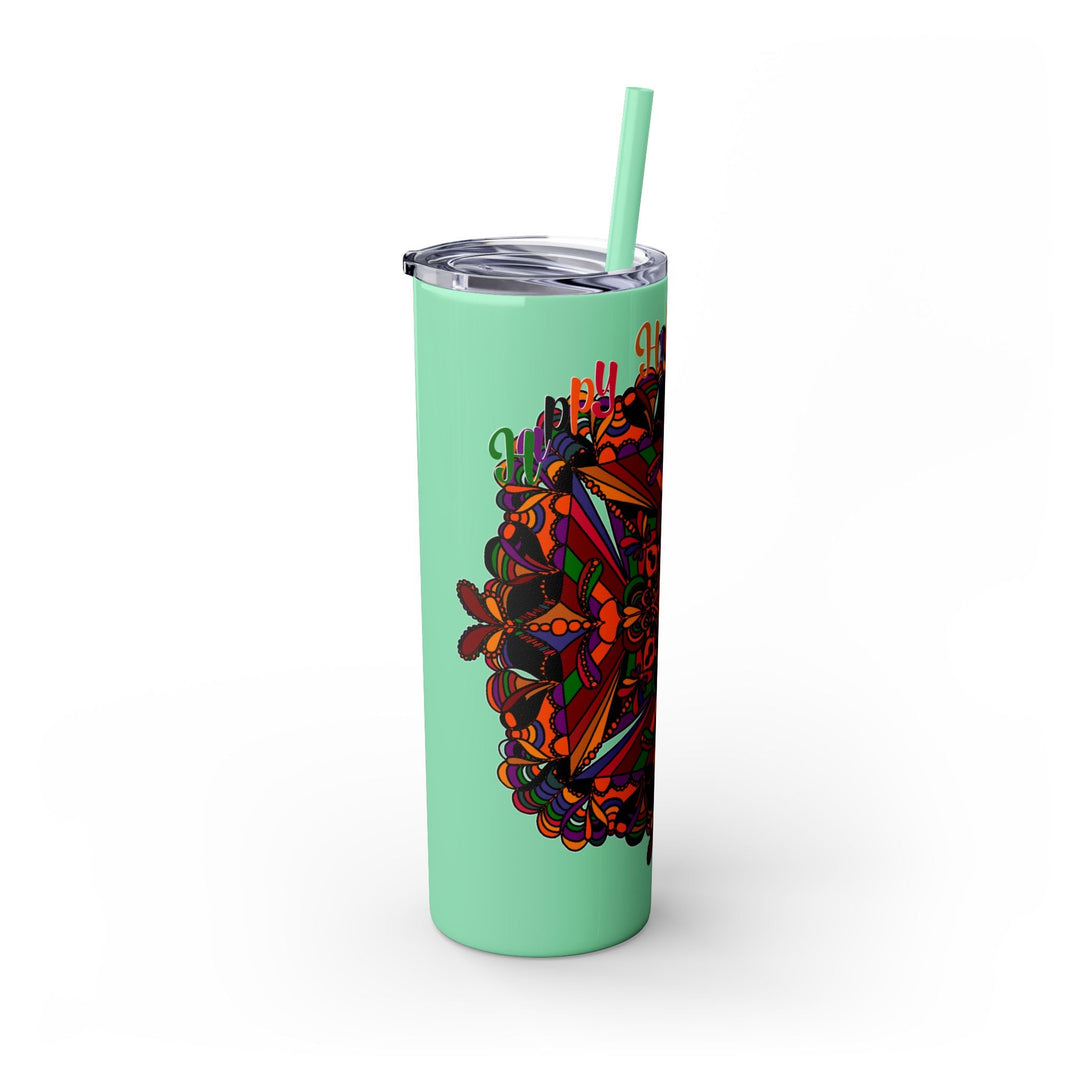 20oz Skinny Tumbler with Hand - Drawn Halloween Mandala Design - Keeps Drinks Hot/Cold - BPA - Free - Blululi