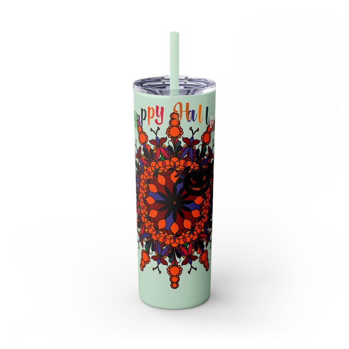 20oz Skinny Tumbler with Hand - Drawn Halloween Mandala Design - Keeps Drinks Hot/Cold - BPA - Free - Blululi