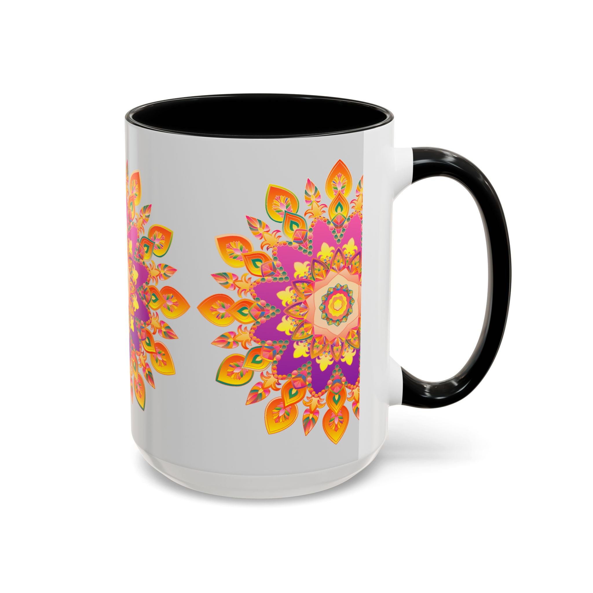 Colorful floral mandala art mug with vibrant colors and intricate design