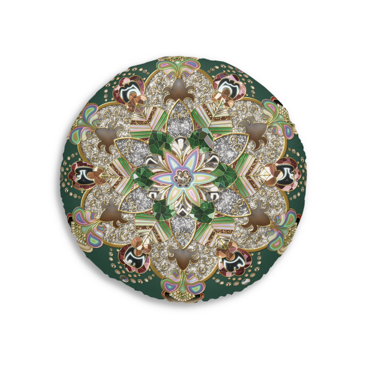 Round Tufted Floor Pillow with Ornate Mandala Design