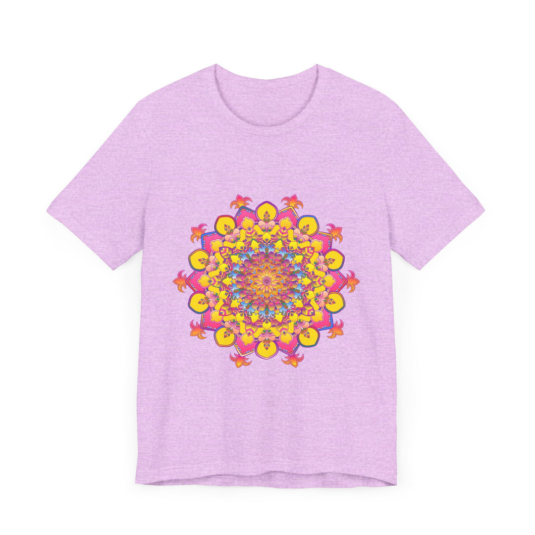 A vibrant colored floral mandala tee with intricate, hand-drawn design