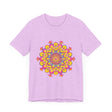 A vibrant colored floral mandala tee with intricate, hand-drawn design