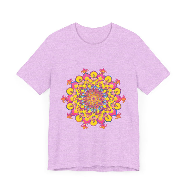 A vibrant colored floral mandala tee with intricate, hand-drawn design