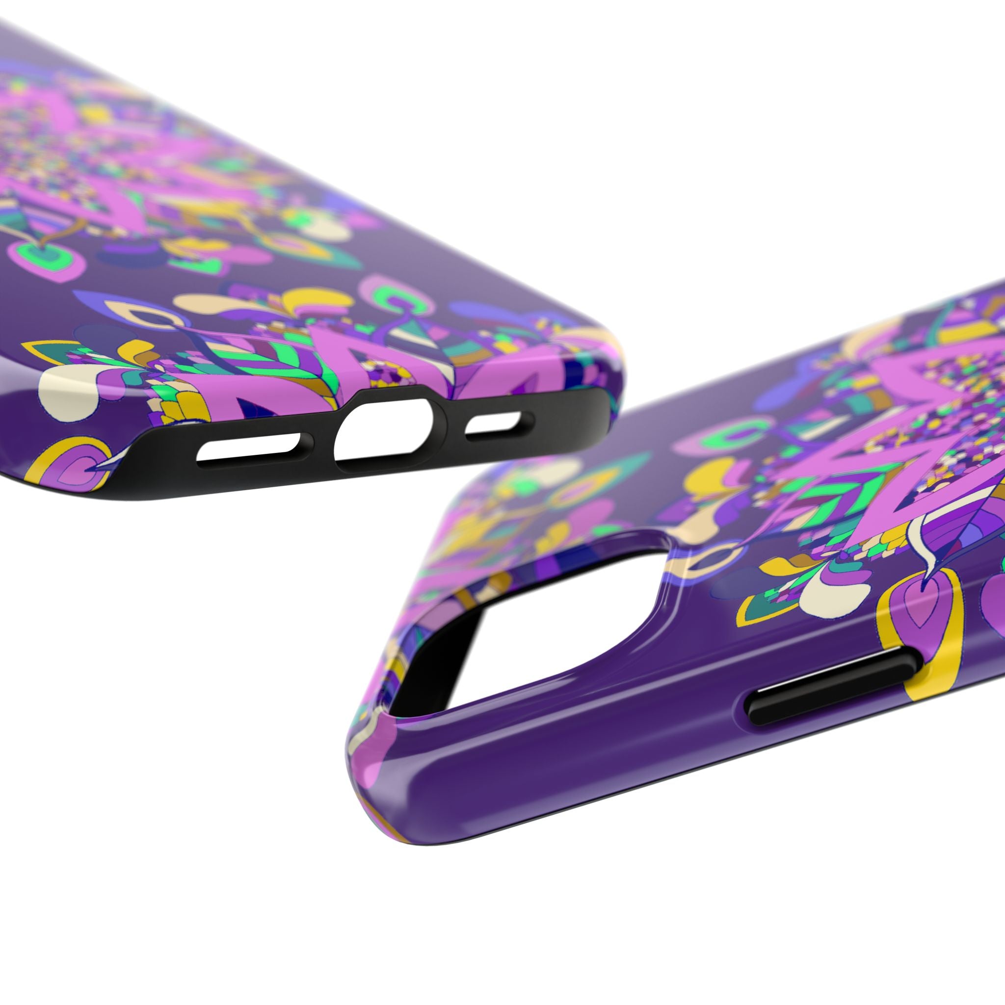 Hand drawn purple Mandala Art iPhone X/XS phone case featuring intricate and detailed design