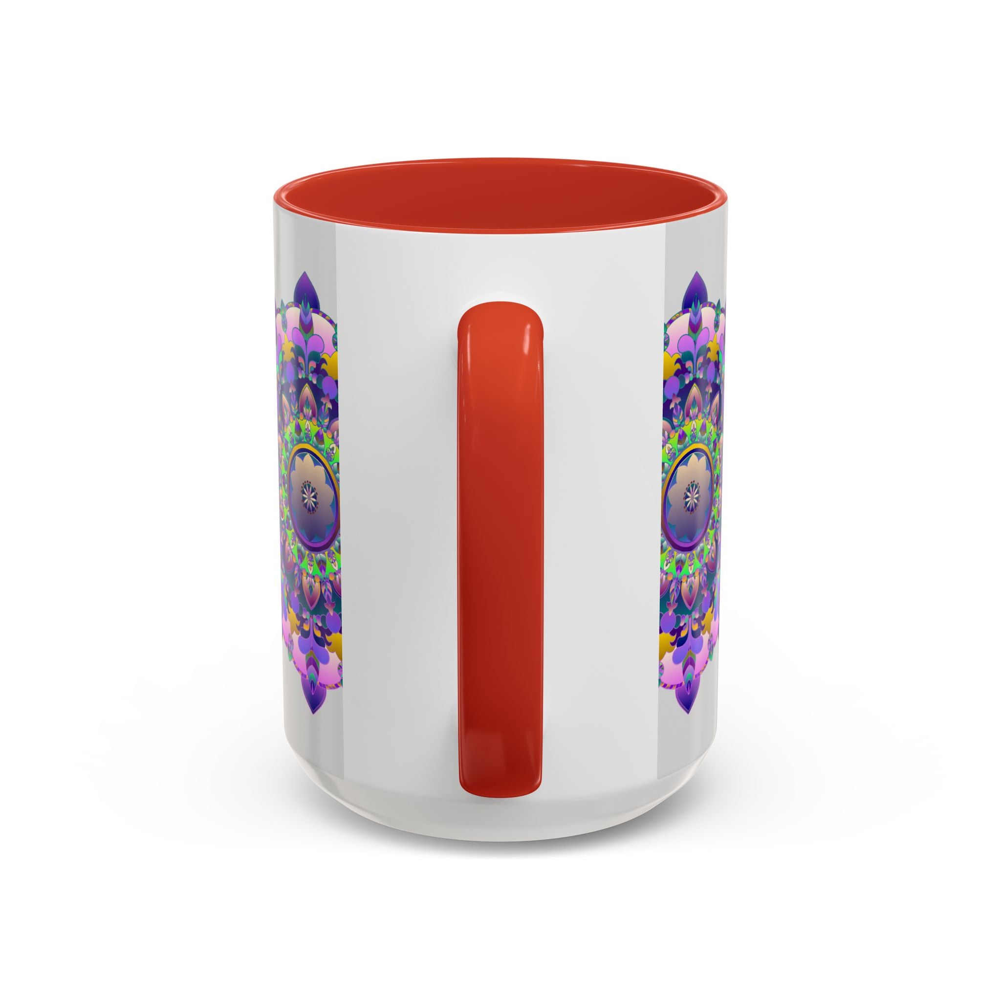 Colorful floral mandala art design on ceramic mug for coffee lovers