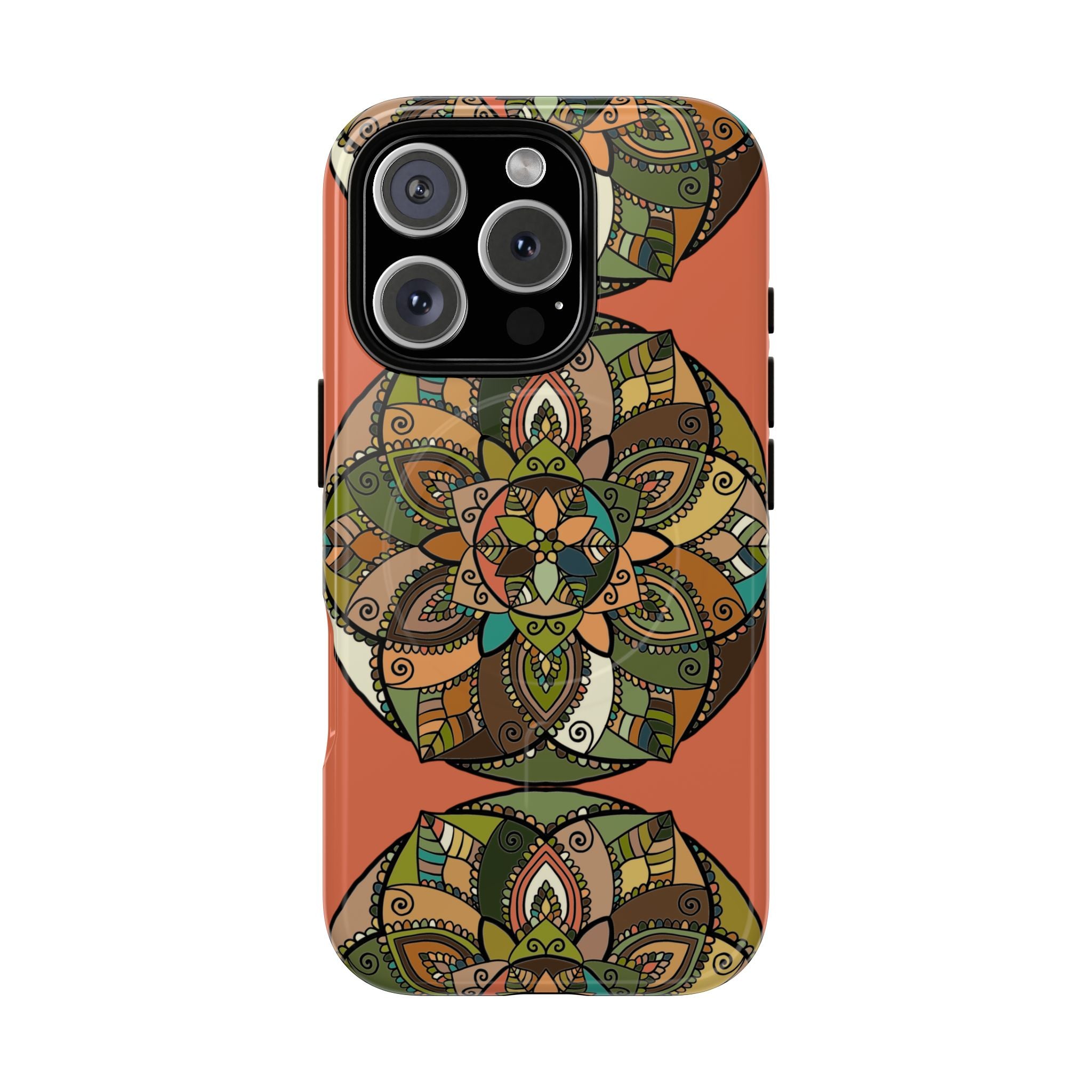 Mandala Floral Tough Magnetic Phone Case — Boho Earth-Tone Protective Cover