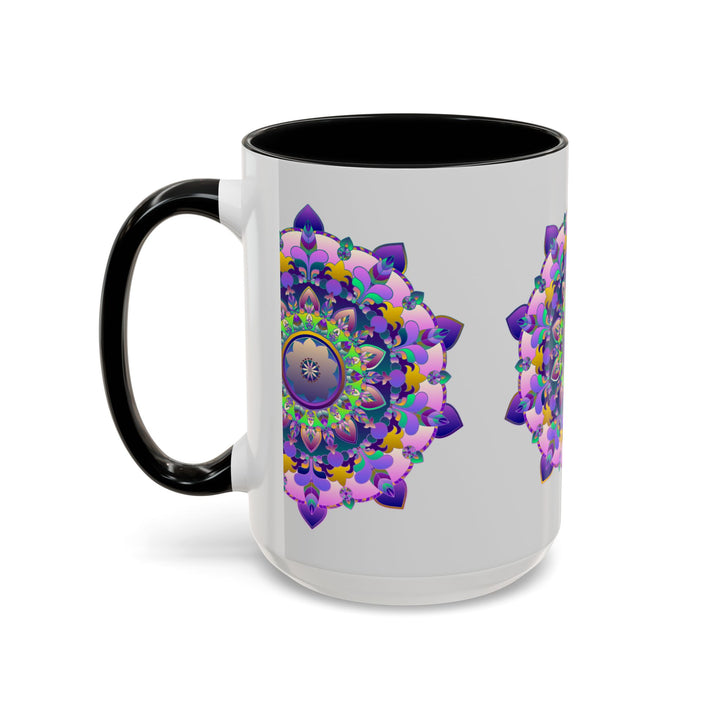 Beautiful mandala art mug featuring a colorful floral design on a white background