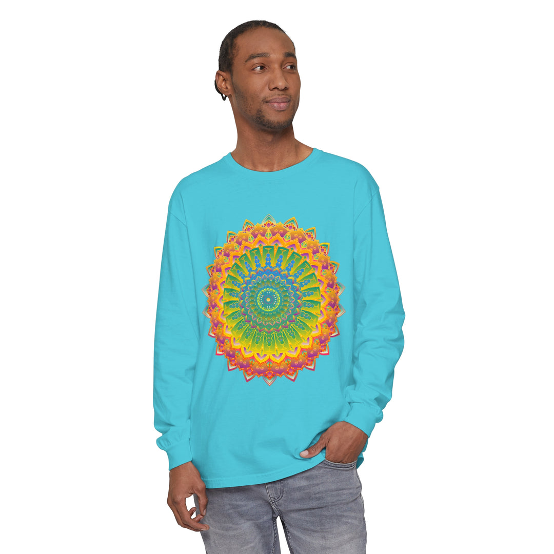 Intricate Mandala Unisex Long Sleeve T-Shirt featuring a detailed and colorful mandala design