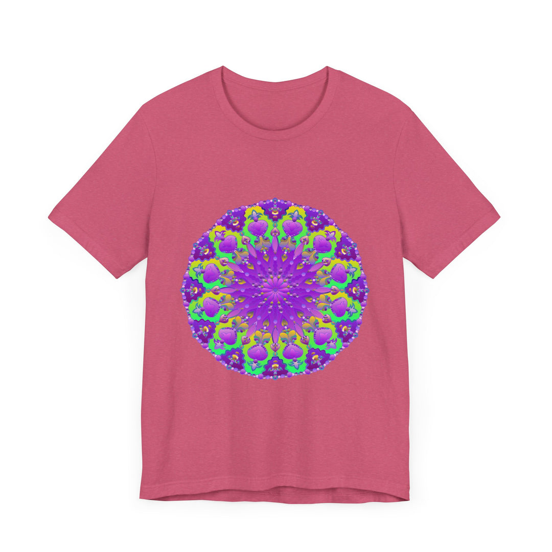 Vibrant purple and green mandala tee with intricate and eye-catching design