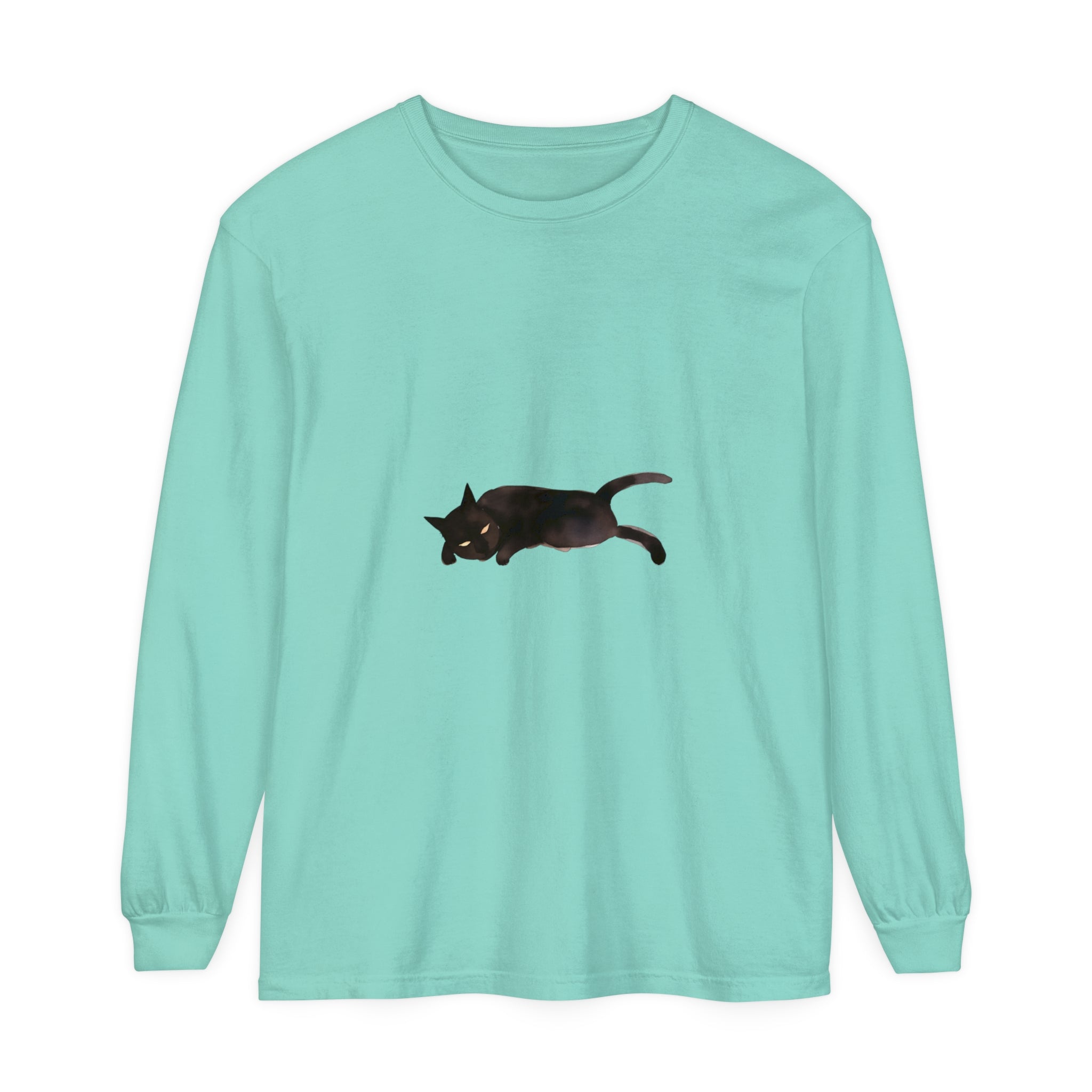 Black cat design unisex long sleeve t-shirt for comfortable sleepwear