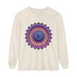 A detailed illustration of an intricate mandala design on a unisex long sleeve t-shirt