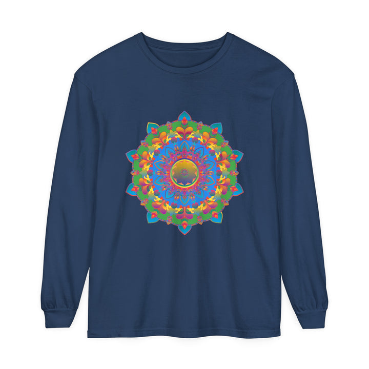 Beautiful long sleeve t-shirt featuring an intricate mandala design in vibrant colors