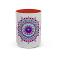 Vibrant Mandala Art Mug in Light Grey with intricate and colorful design