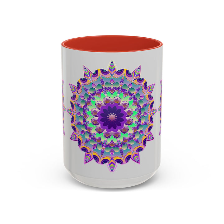 Vibrant Mandala Art Mug in Light Grey with intricate and colorful design