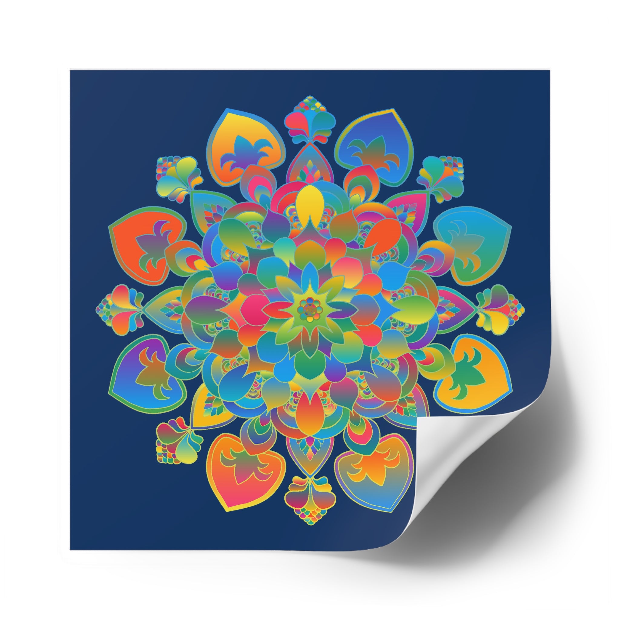 Hand-Drawn Mandala Laminate Stickers – Gold, Red, and Green on Royal Blue