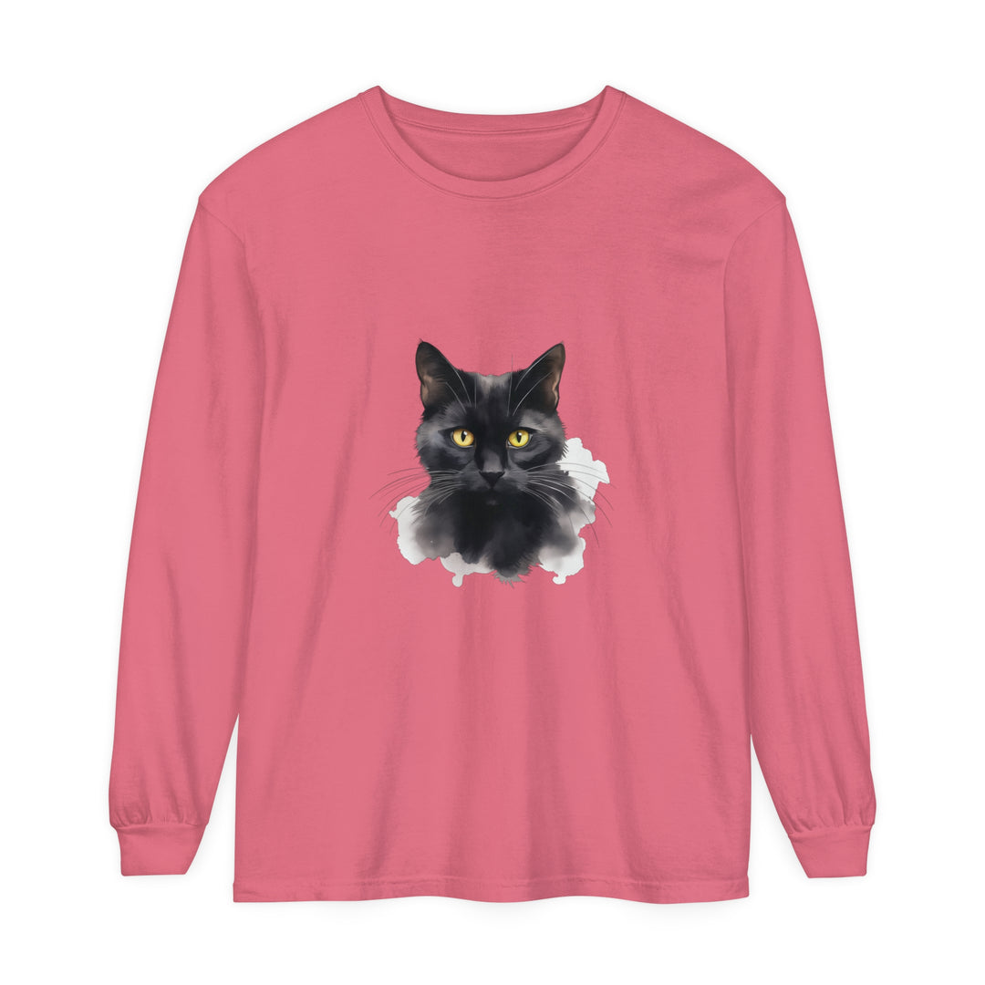 Black Cat Portrait Unisex Long Sleeve T-Shirt featuring a realistic feline design