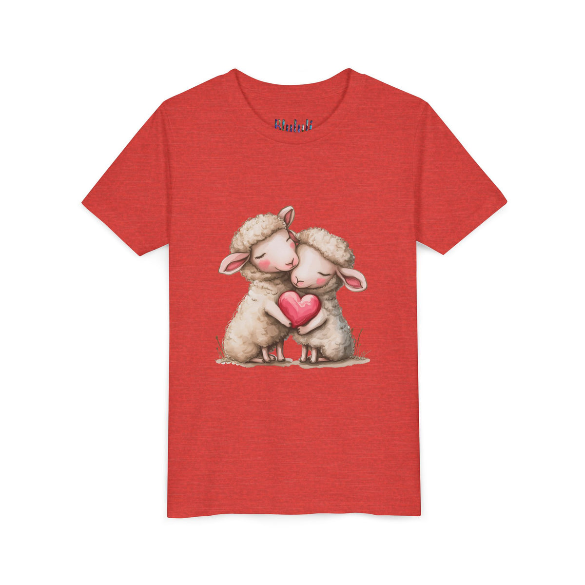Jugend-T-Shirt – Cartoon-Schafe, die ein Herz umarmen, süßes und schönes Design 
