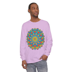 Colorful and intricate mandala design long sleeve t-shirt, suitable for both men and women