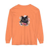 Black Cat Floral Watercolor Long Sleeve T-Shirt with Beautiful Hand-painted Design