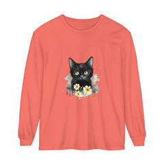 Black Cat Watercolor Floral Unisex T-Shirt featuring a beautiful feline design