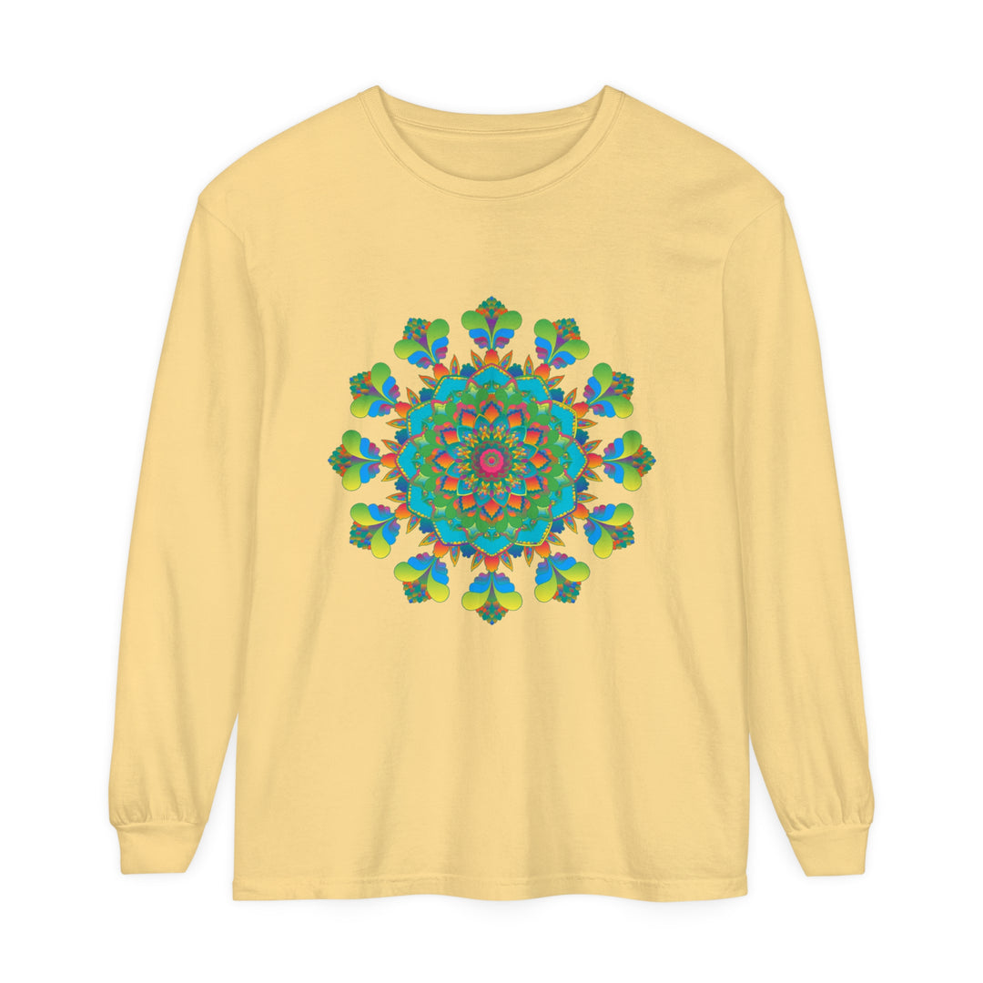 Colorful and intricate mandala tie-dye long sleeve t-shirt with psychedelic design