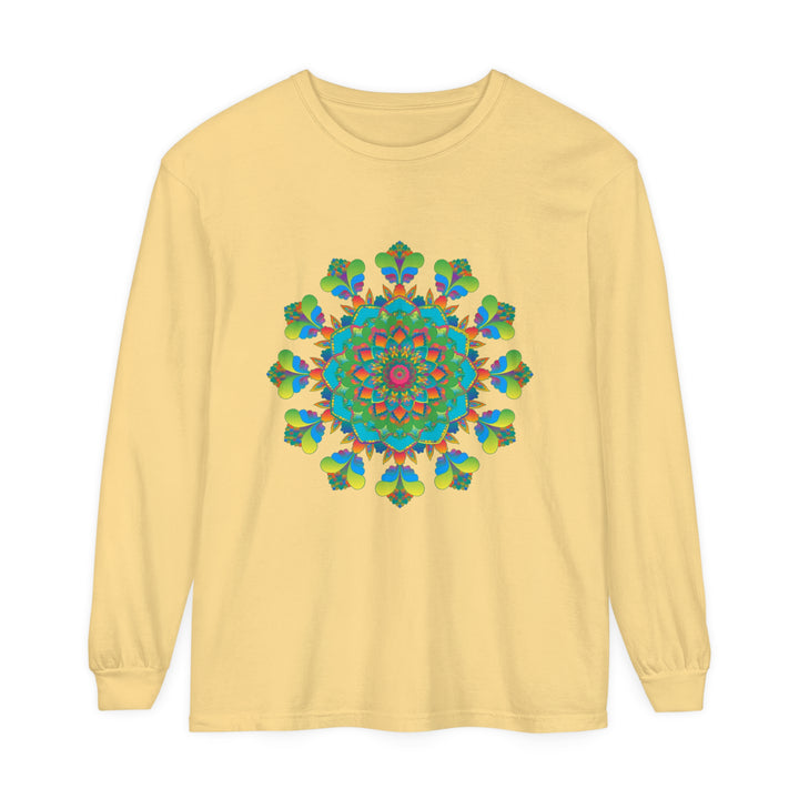 Colorful and intricate mandala tie-dye long sleeve t-shirt with psychedelic design