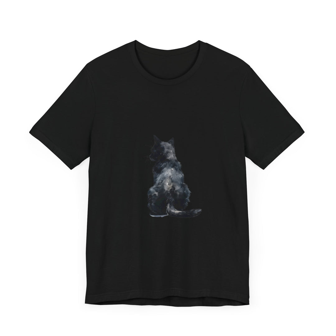 Black Cat Watercolor T-Shirt featuring a mystical design, perfect for cat lovers and those who appreciate unique, artistic clothing