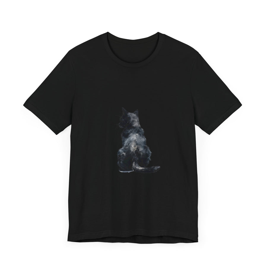 Black Cat Watercolor T-Shirt featuring a mystical design, perfect for cat lovers and those who appreciate unique, artistic clothing