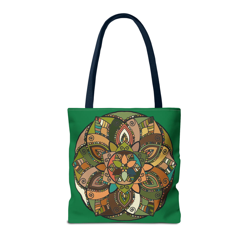 Boho Mandala Tote Bag — Green Floral Pattern AOP Shopper