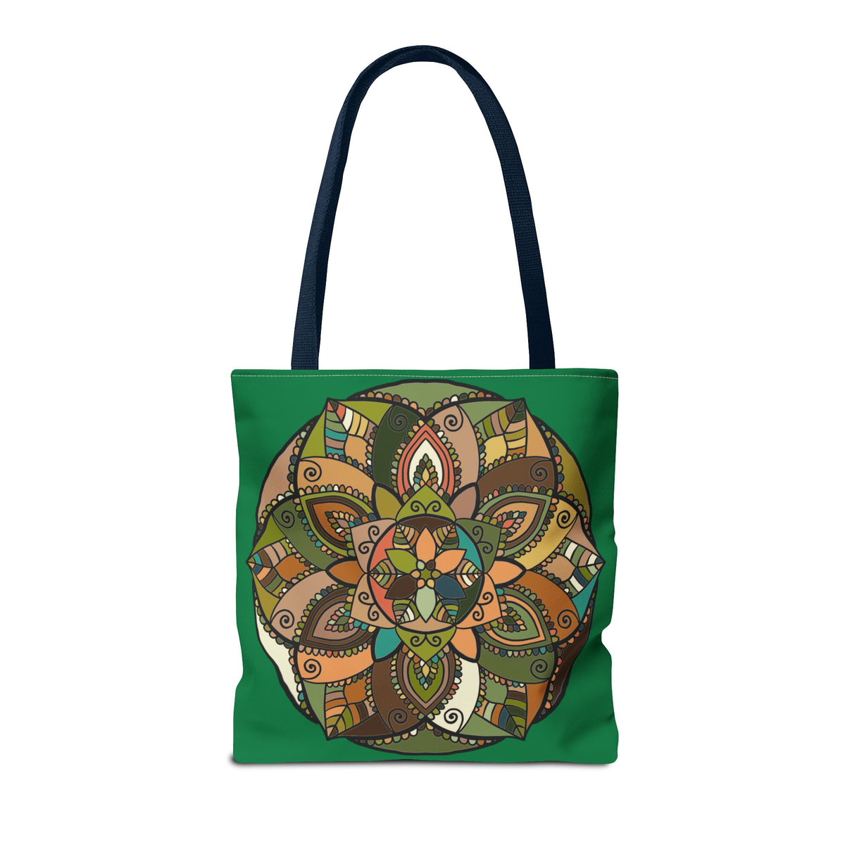 Boho Mandala Tote Bag — Green Floral Pattern AOP Shopper