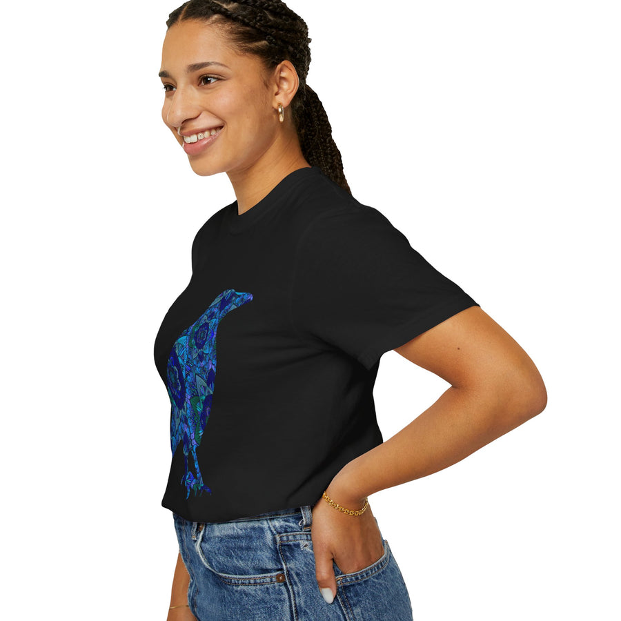 Maglietta con stampa corvo mandala blu — Maglietta grafica con corvo Inner Protection