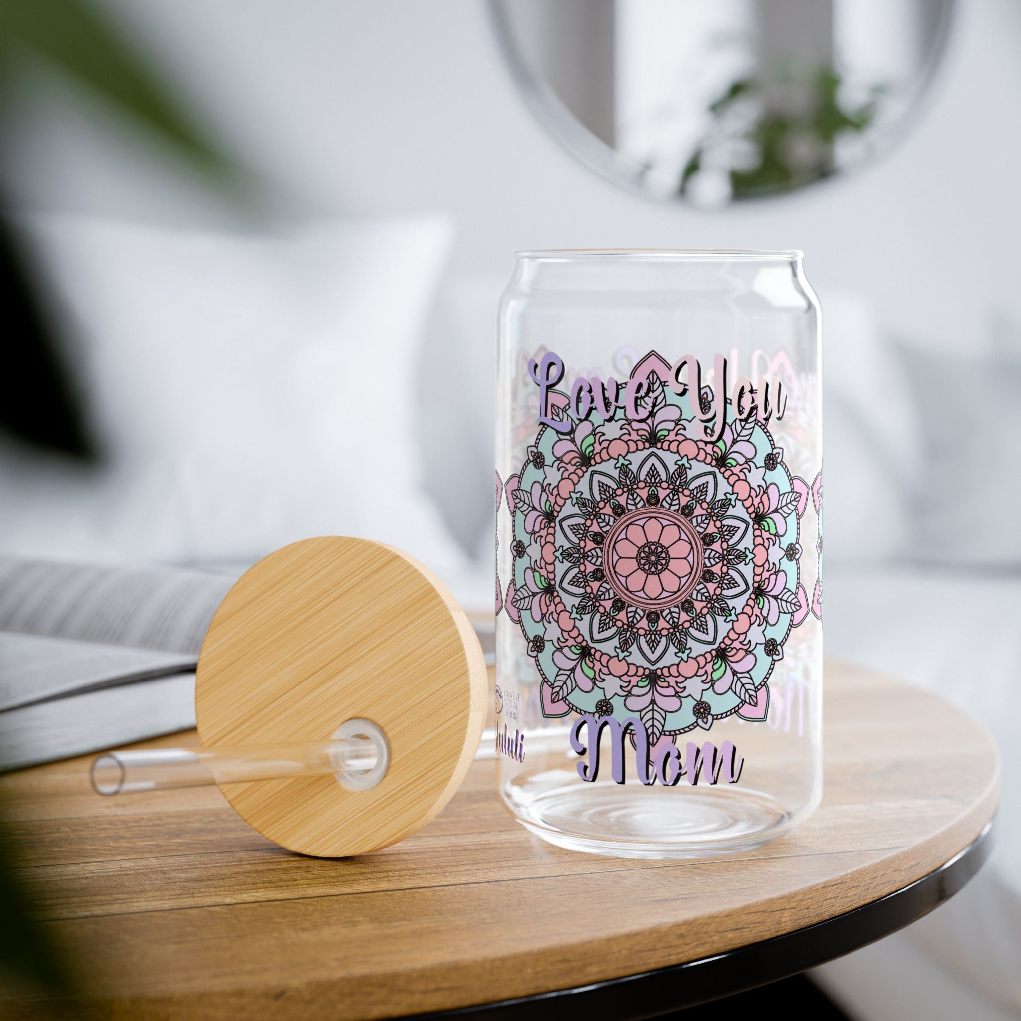 Mandala-Inspired Sipper Glass for Mom with Elegant Floral Design