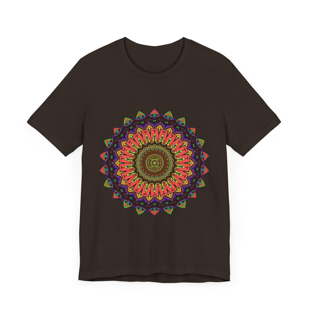 Vibrantly colored mandala tee with intricate and detailed design pattern