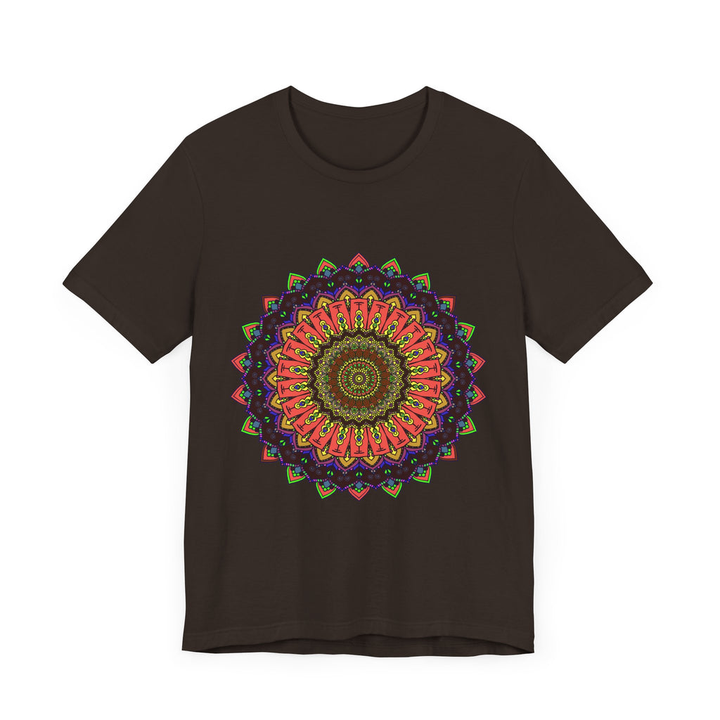 Vibrantly colored mandala tee with intricate and detailed design pattern