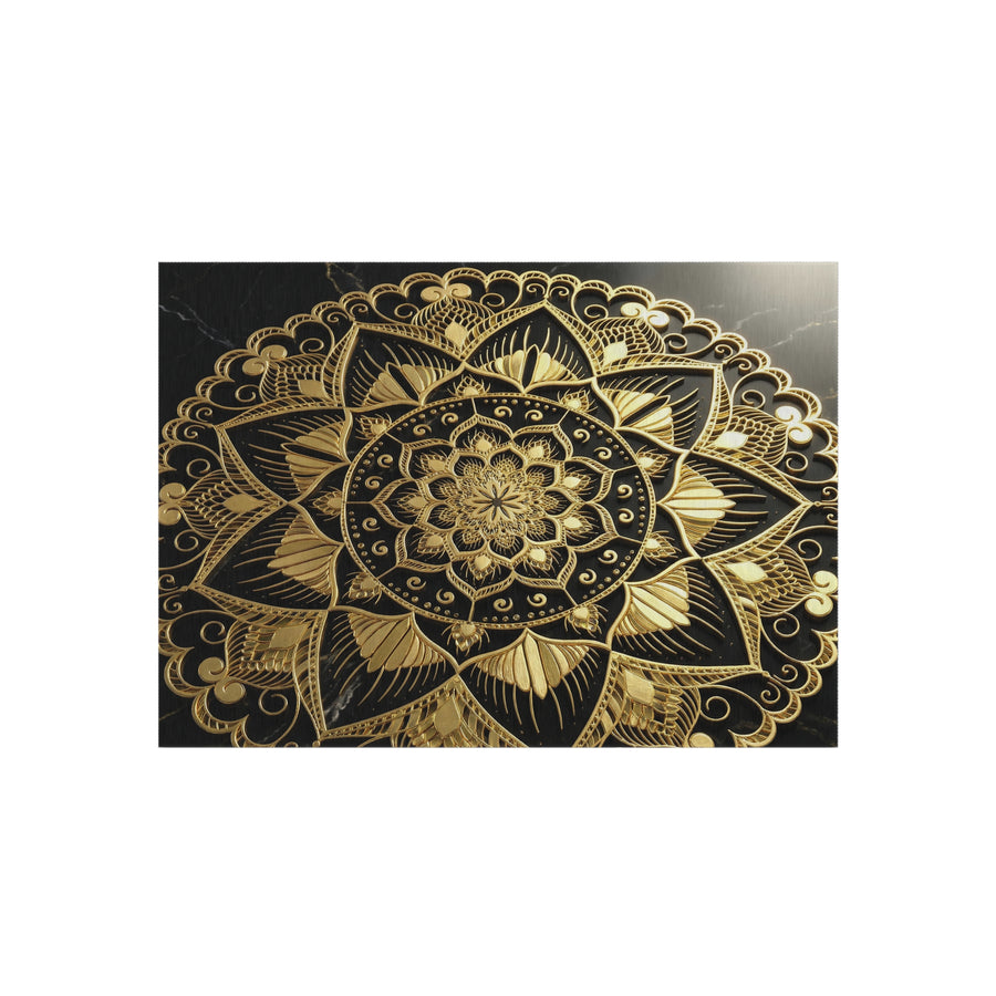 Gold Mandala Outdoor-Teppich — Boho Terrassenmatte für Veranda, Deck & Garten