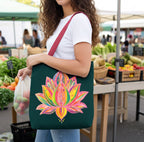 Lotus Blossom Energy Tote – Deep Green Canvas with Artistic Print
