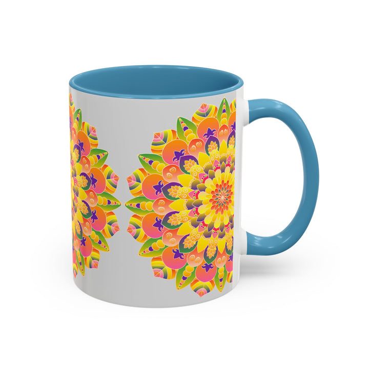 Bohemian art inspired mandala mug with intricate and colorful design on ceramic material