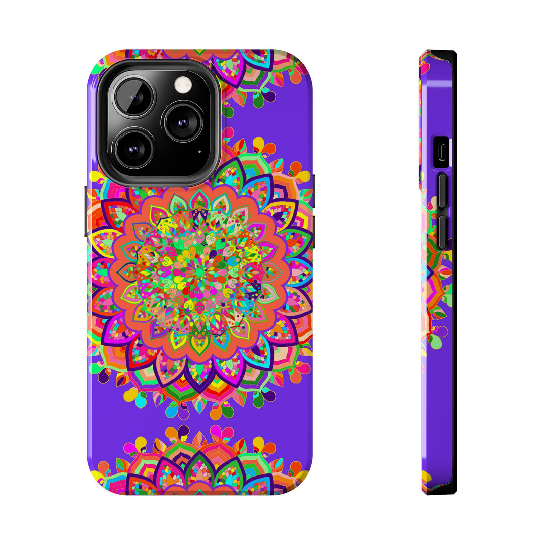 Hand drawn purple Mandala Art phone case with intricate floral design