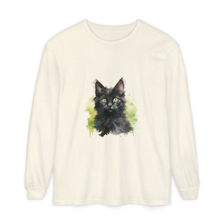 Black Kitten Watercolor Long Sleeve Tee