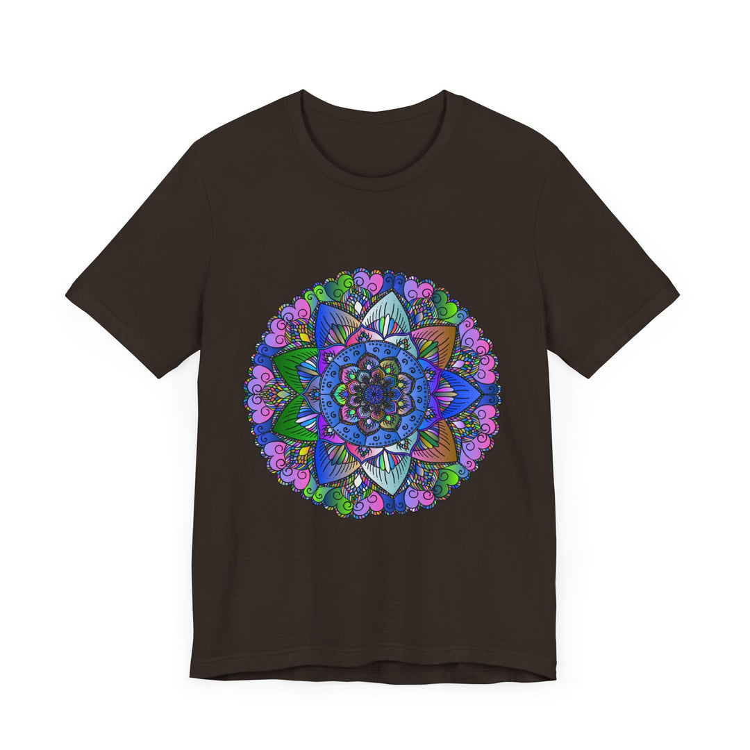 A vibrant and intricate mandala design adorns this beautiful and unique t-shirt