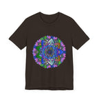A vibrant and intricate mandala design adorns this beautiful and unique t-shirt