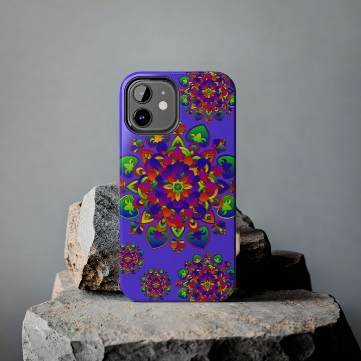 Colorful mandala rainbow design phone case, hand-drawn with intricate details