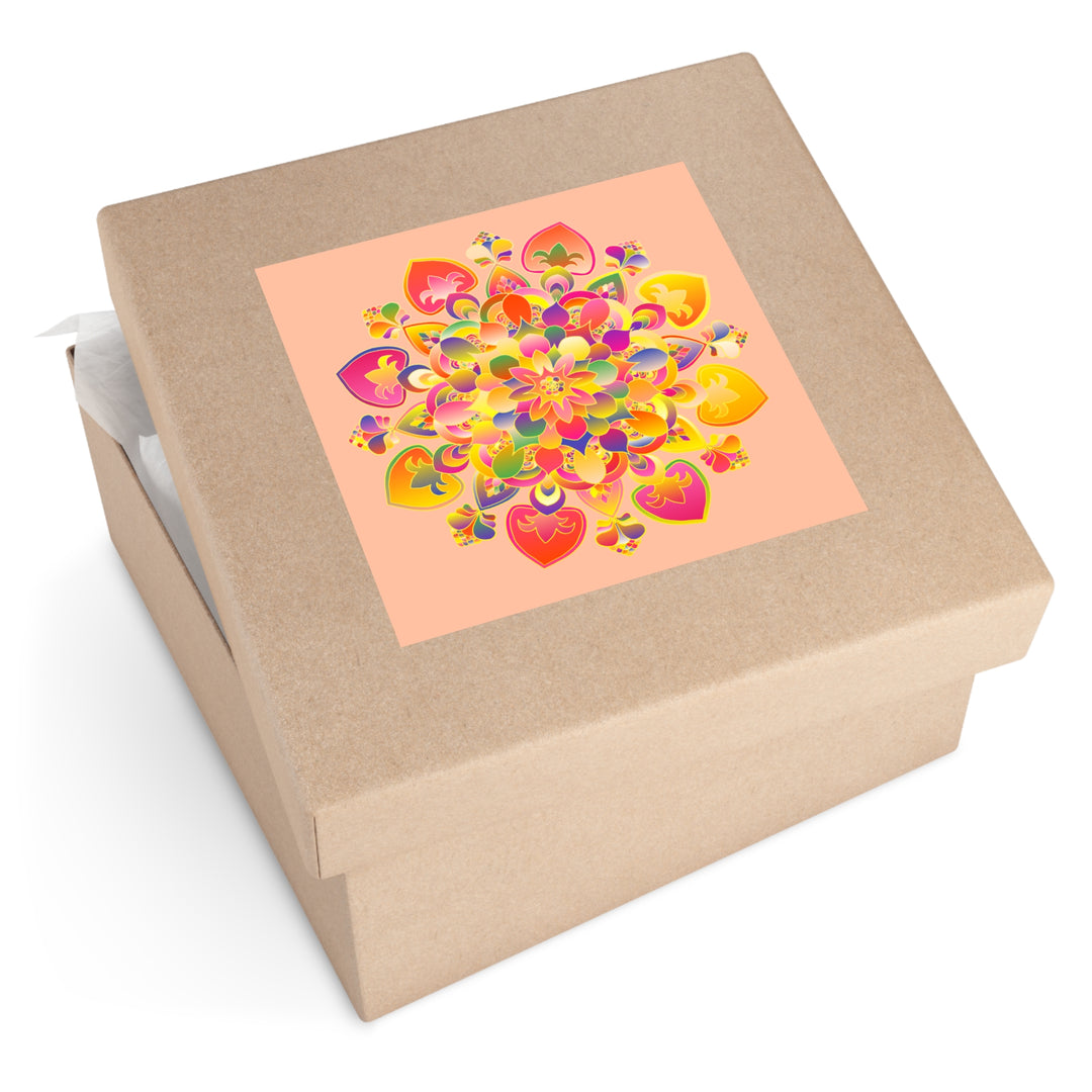 Hand-Drawn Mandala Laminate Stickers – Gold, Red, and Green on Peach