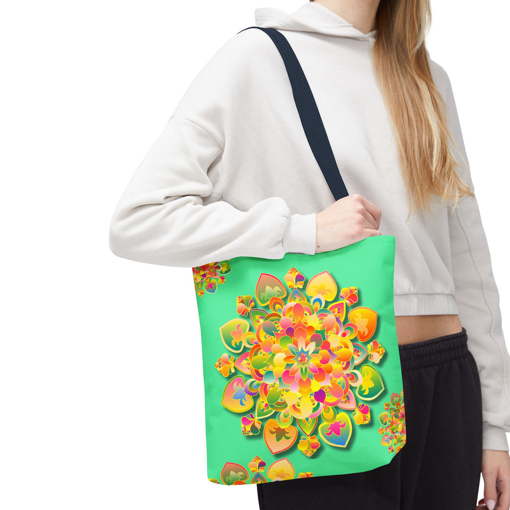 Borsa tote con mandala floreale — Stampa integrale verde tropicale brillante
