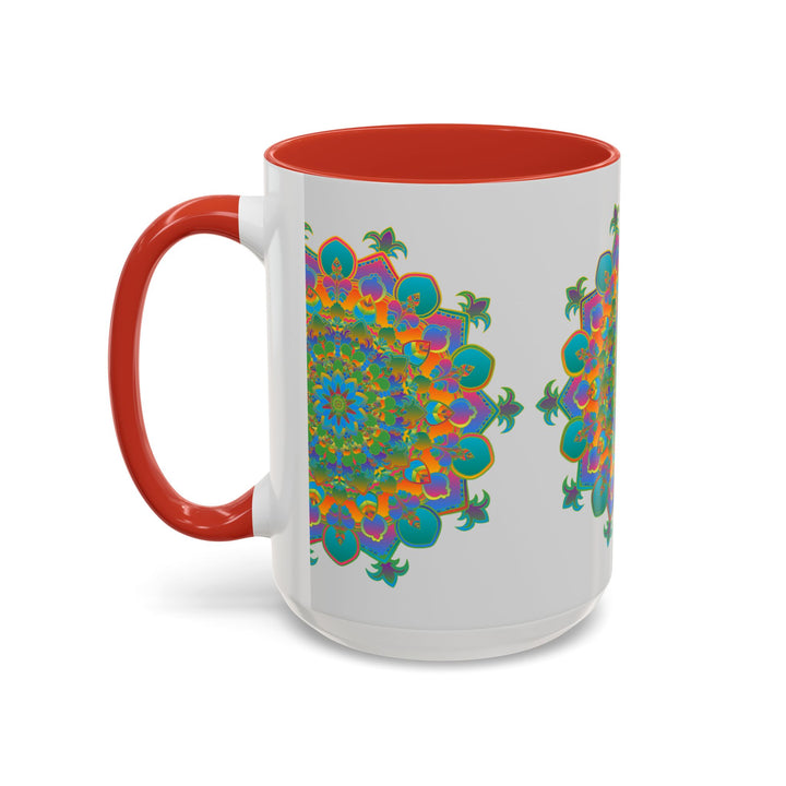 Colorful and intricate mandala art design featured on ceramic mug