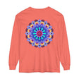 Colorful and intricate mandala design long sleeve t-shirt in vibrant hues